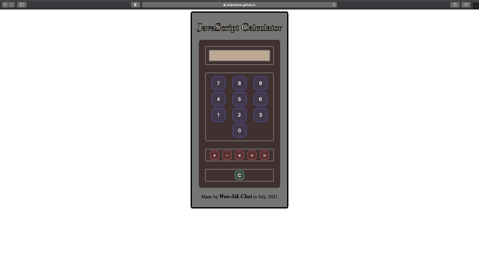JavaScript Calculator Screen Shot