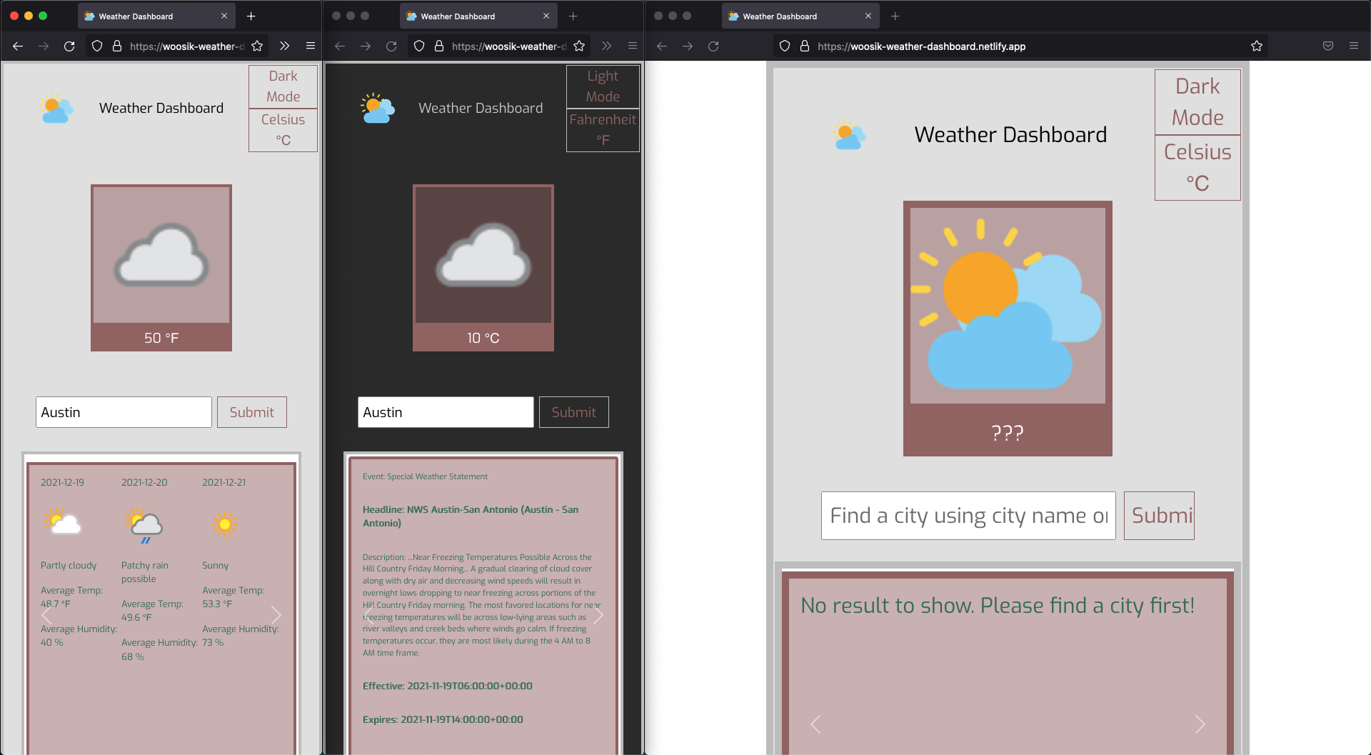 Weather Dashboard Screen Shot